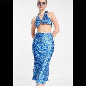 Hawaiian print blue skirt and top set